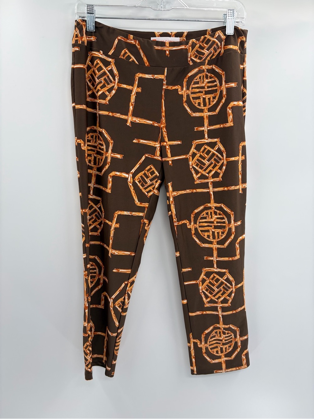 Jude Connally Brown Abstract Geometric Print Pull On Ankle Pants Stretch small
